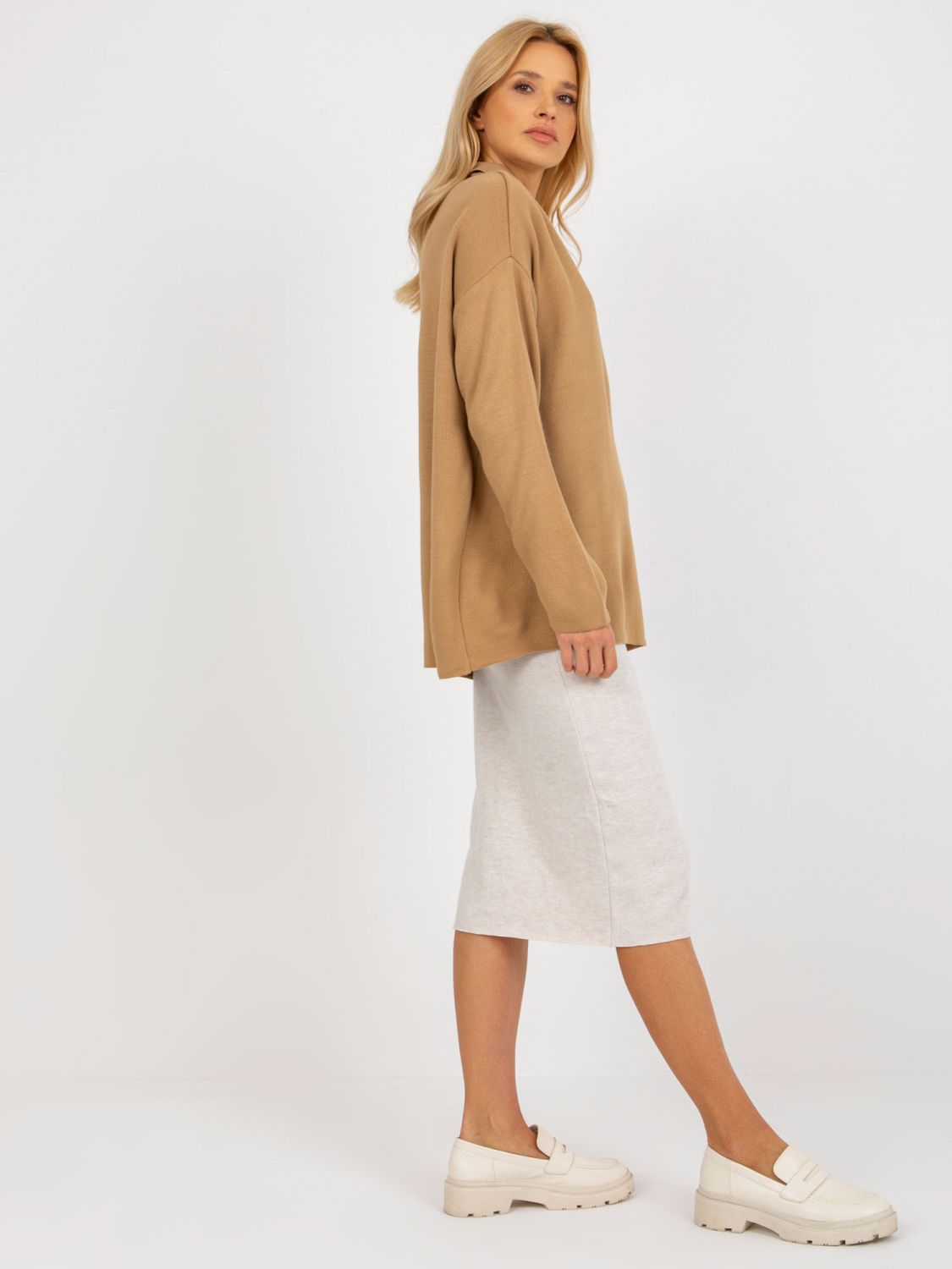 Camel Oversized Women's Sweater with Collar RUE PARIS