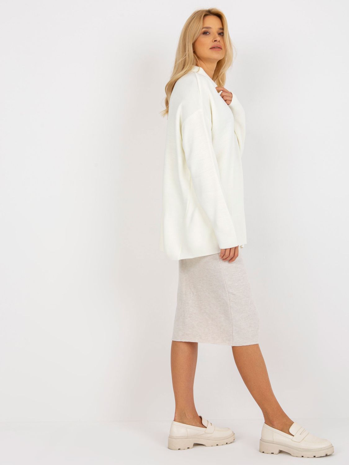 Ecru Long Oversize Sweater with Collar RUE PARIS