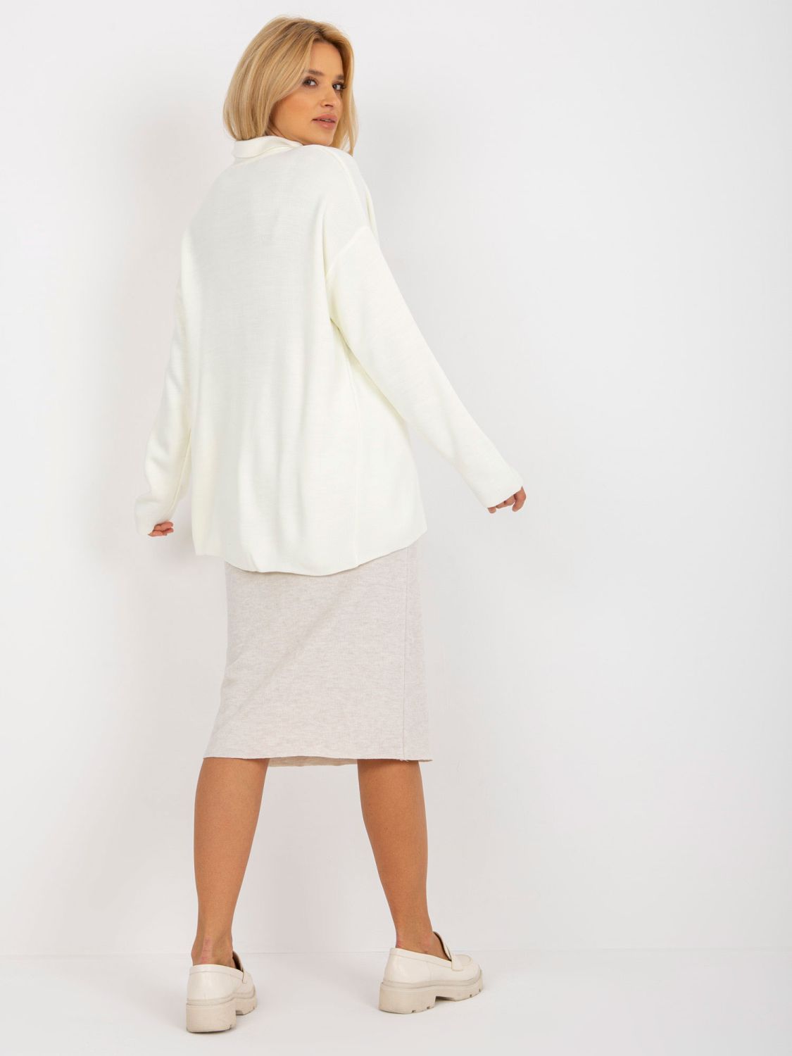 Ecru Long Oversize Sweater with Collar RUE PARIS