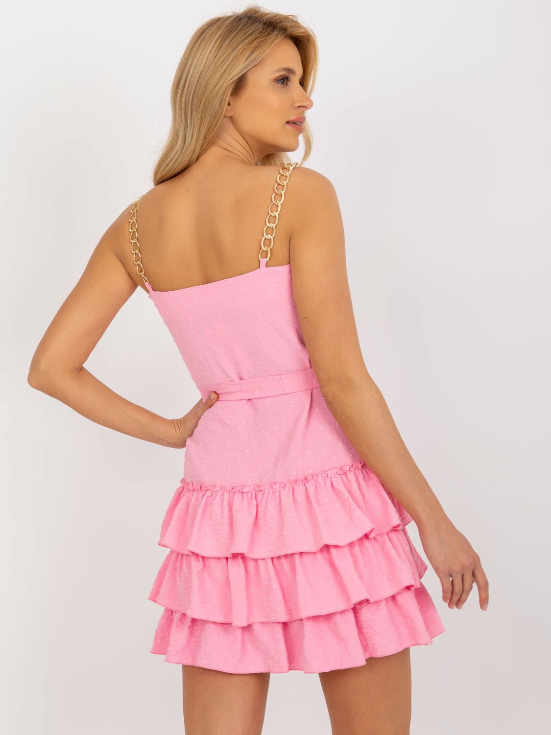 Pink Mini Dress with Ruffles and Chains