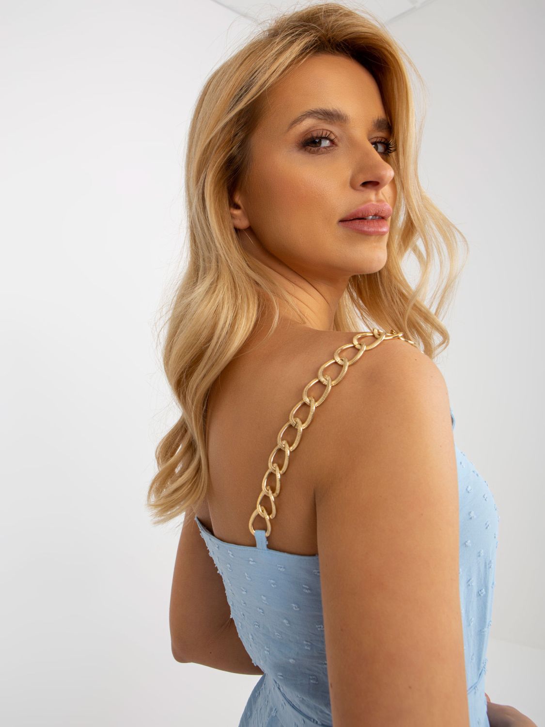 Light Blue Mini Dress with Ruffles and Ties