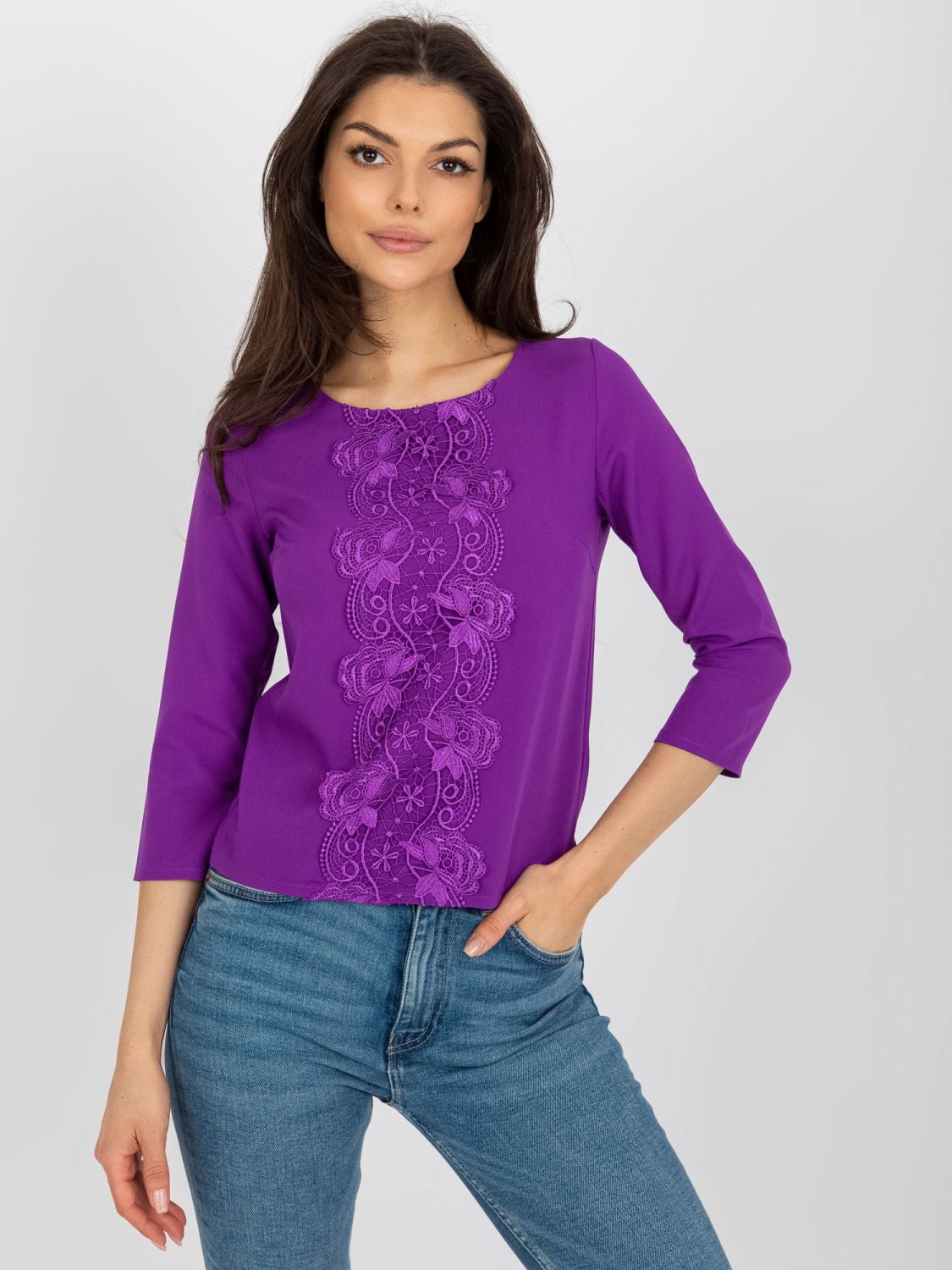 Purple Elegant Blouse with 3/4 Sleeves