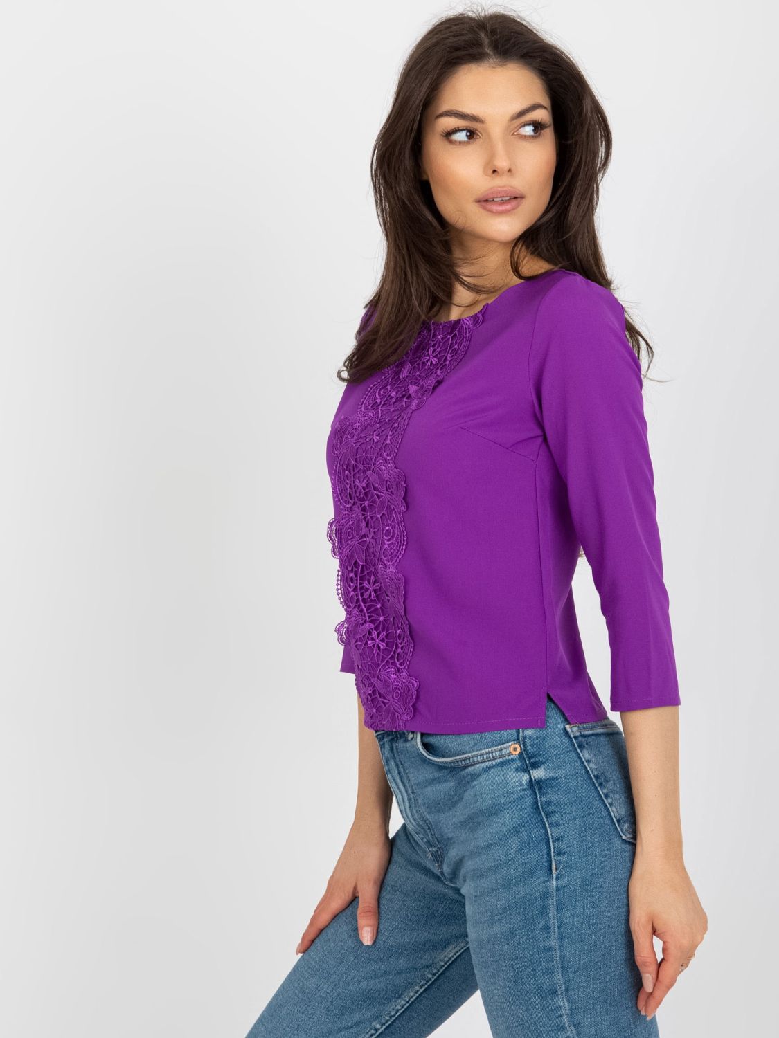 Purple Elegant Blouse with 3/4 Sleeves