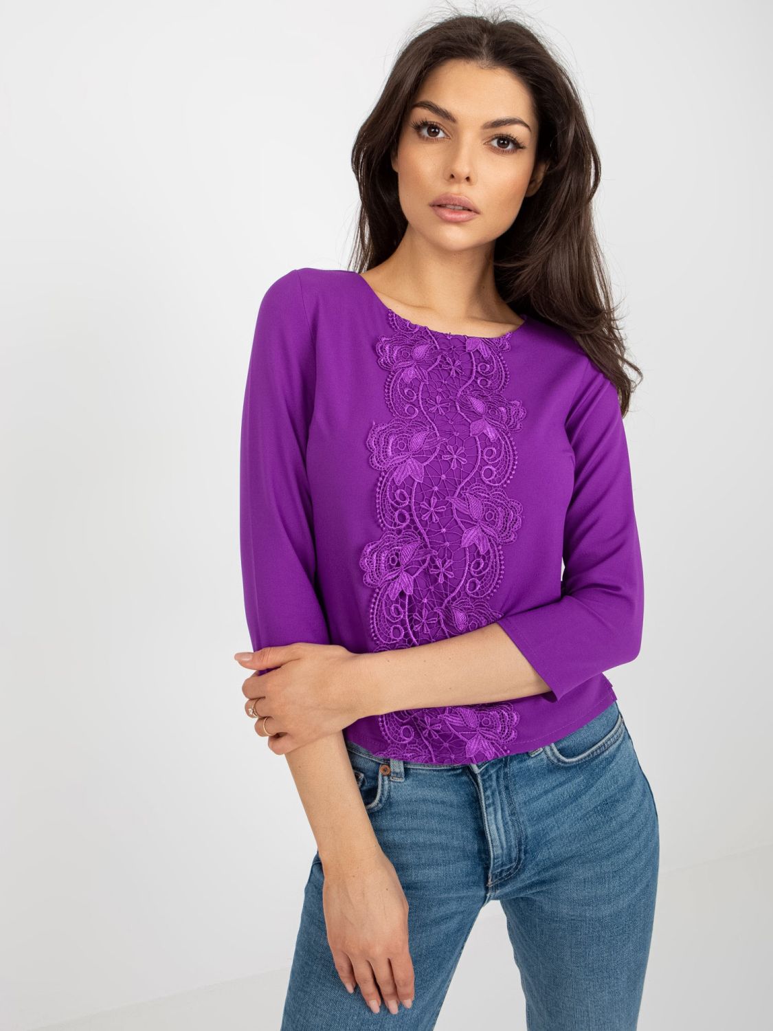 Purple Elegant Blouse with 3/4 Sleeves