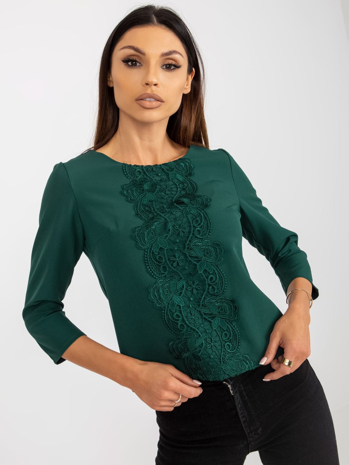 Dark Green Elegant Blouse with Lace