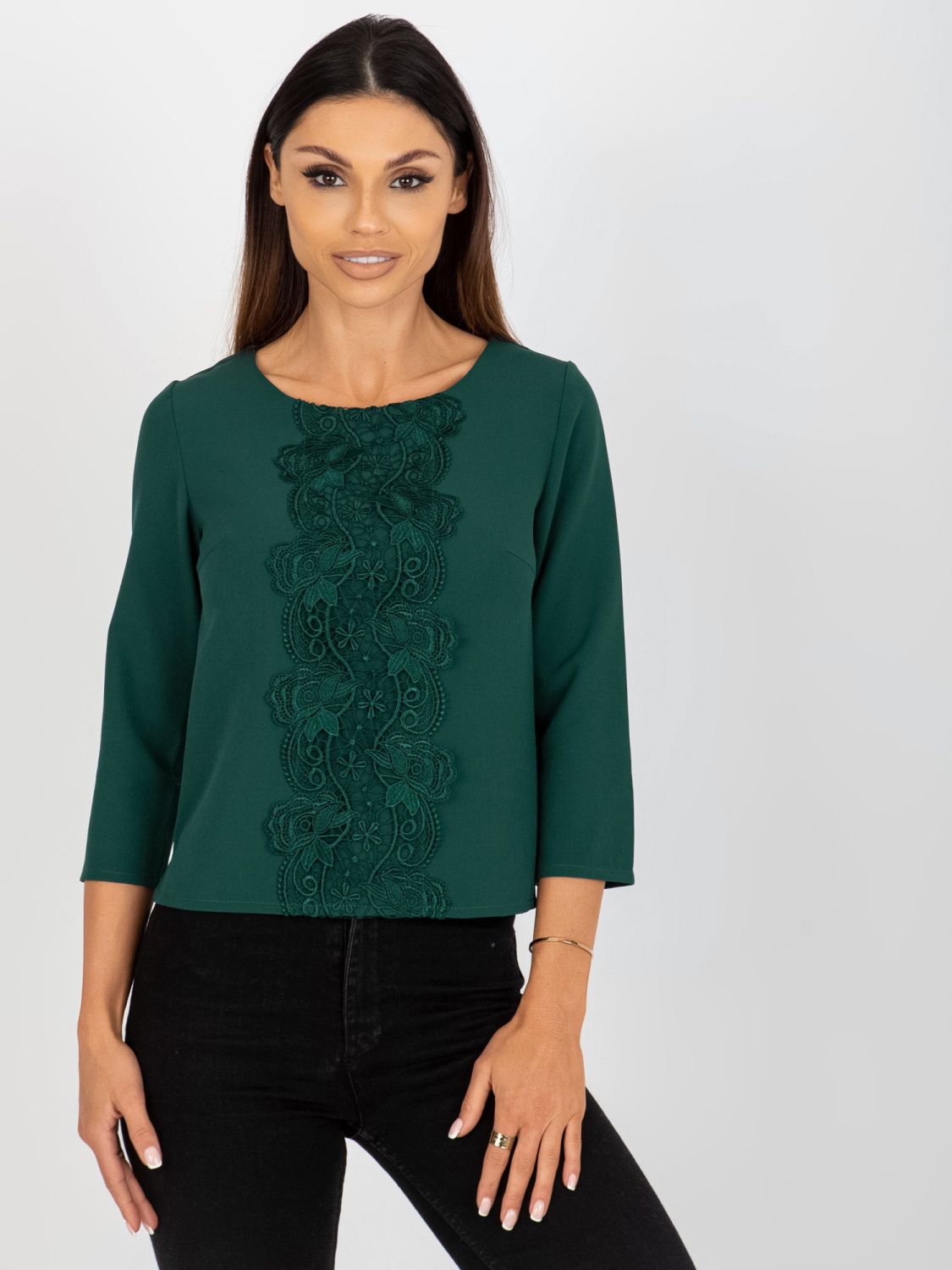Dark Green Elegant Blouse with Lace