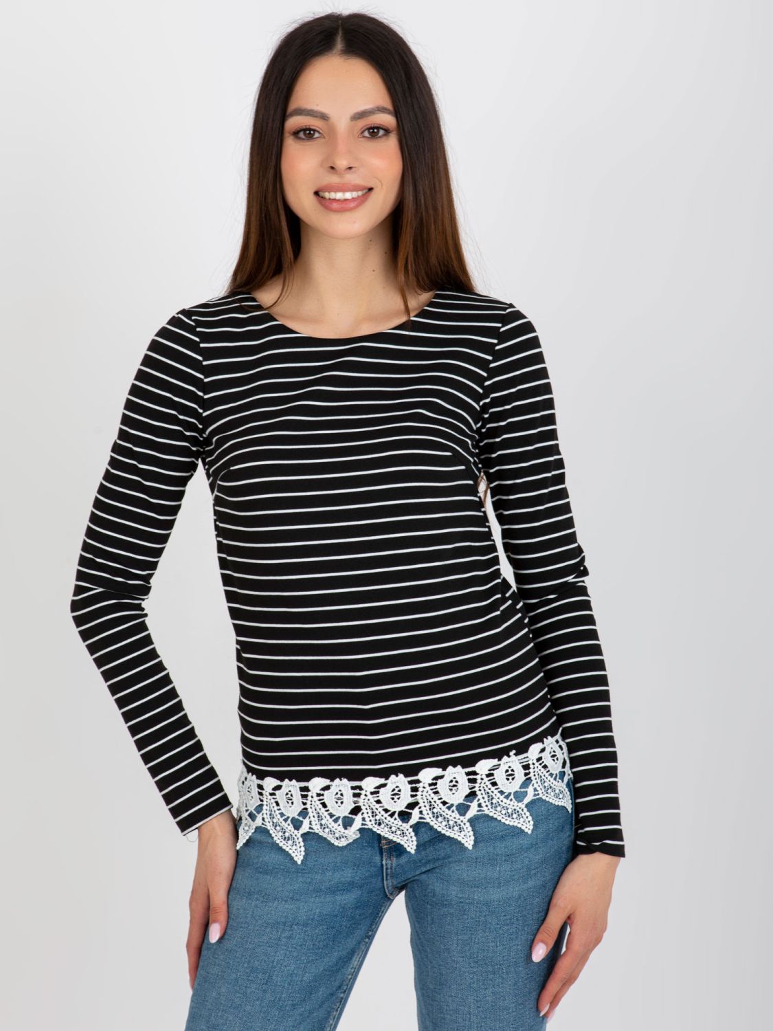 Black Blouse with Stripes and Lace