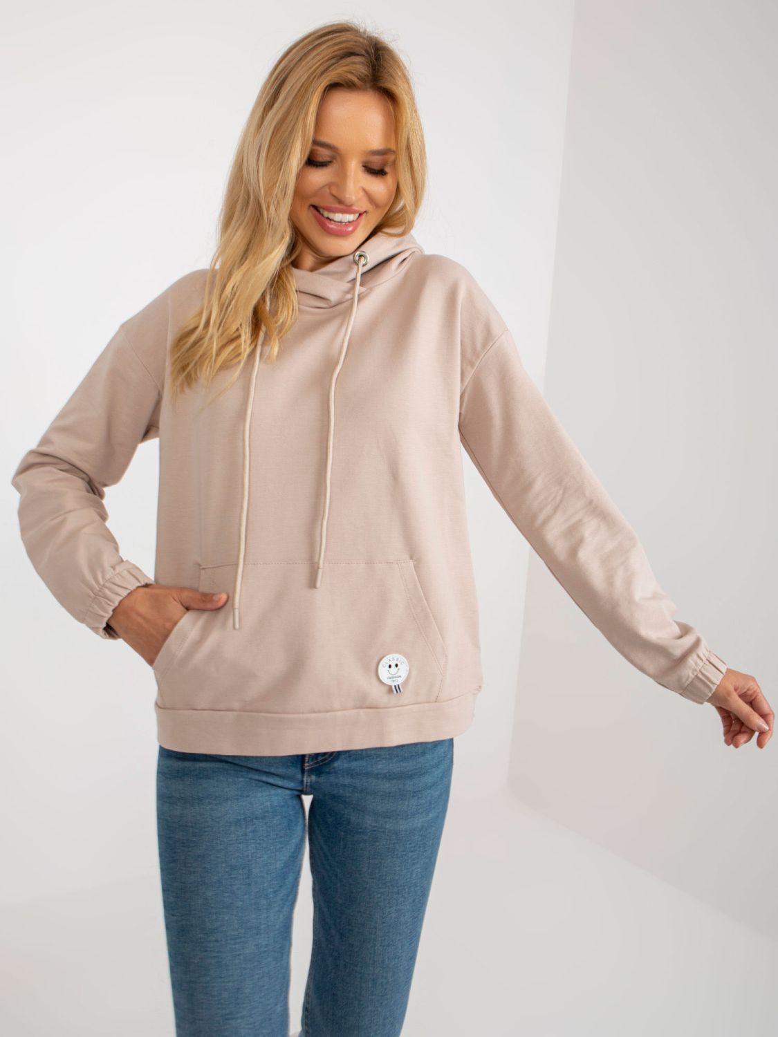 Beige Women's Hoodie Made of Cotton