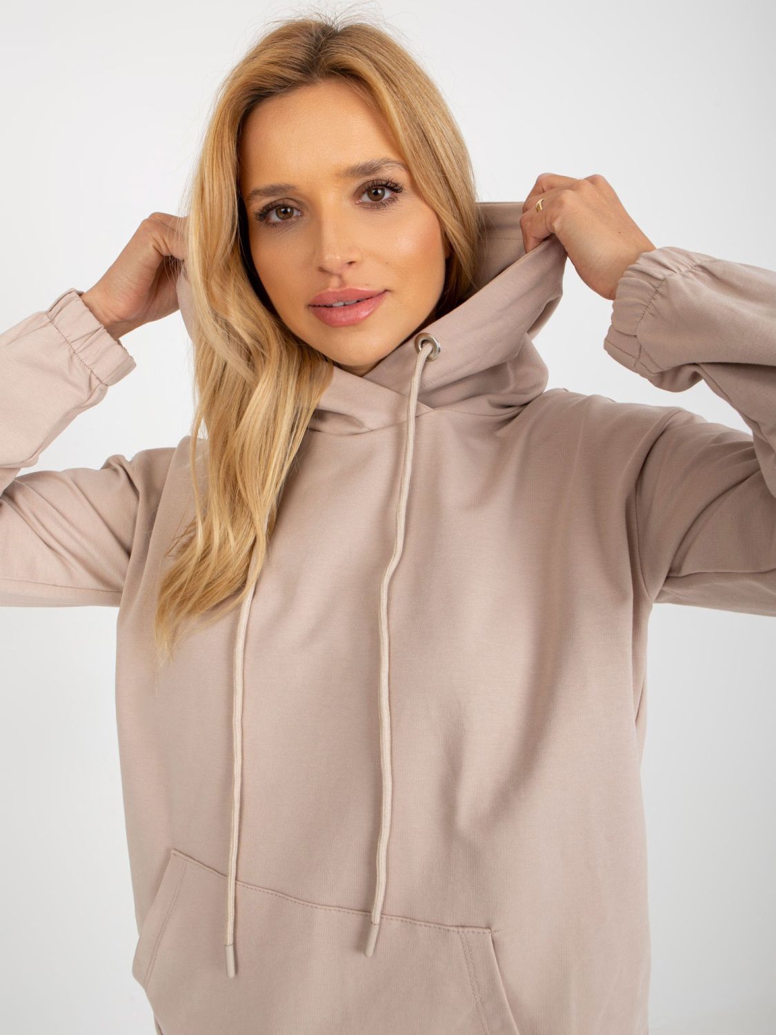 Beige Women's Hoodie Made of Cotton