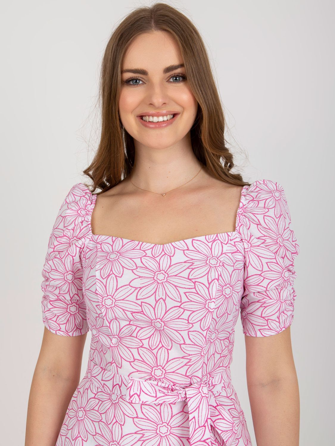 White-Pink Cotton Floral Dress