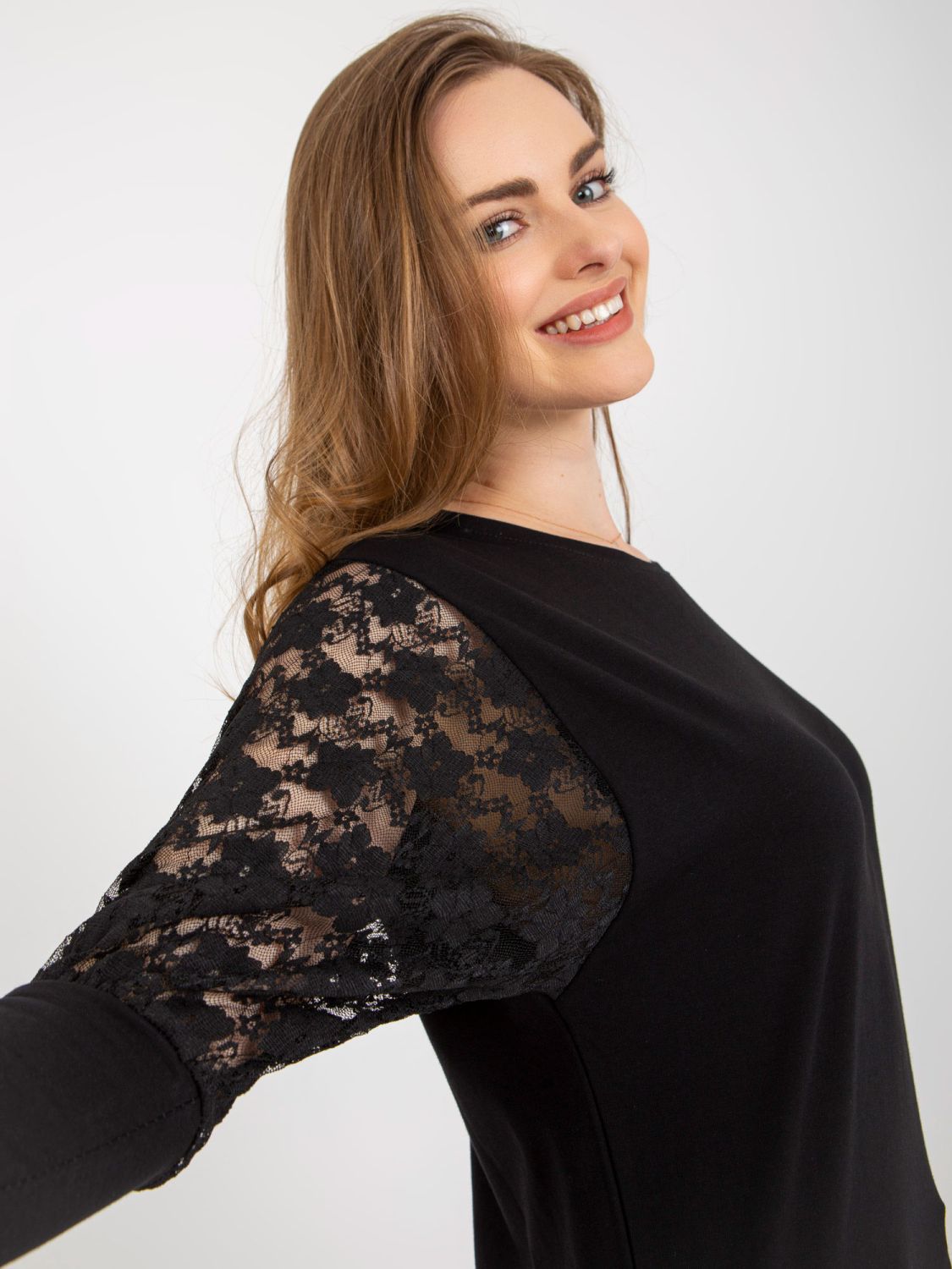 Black Blouse with Lace and 3/4 Sleeves Hawana RUE PARIS