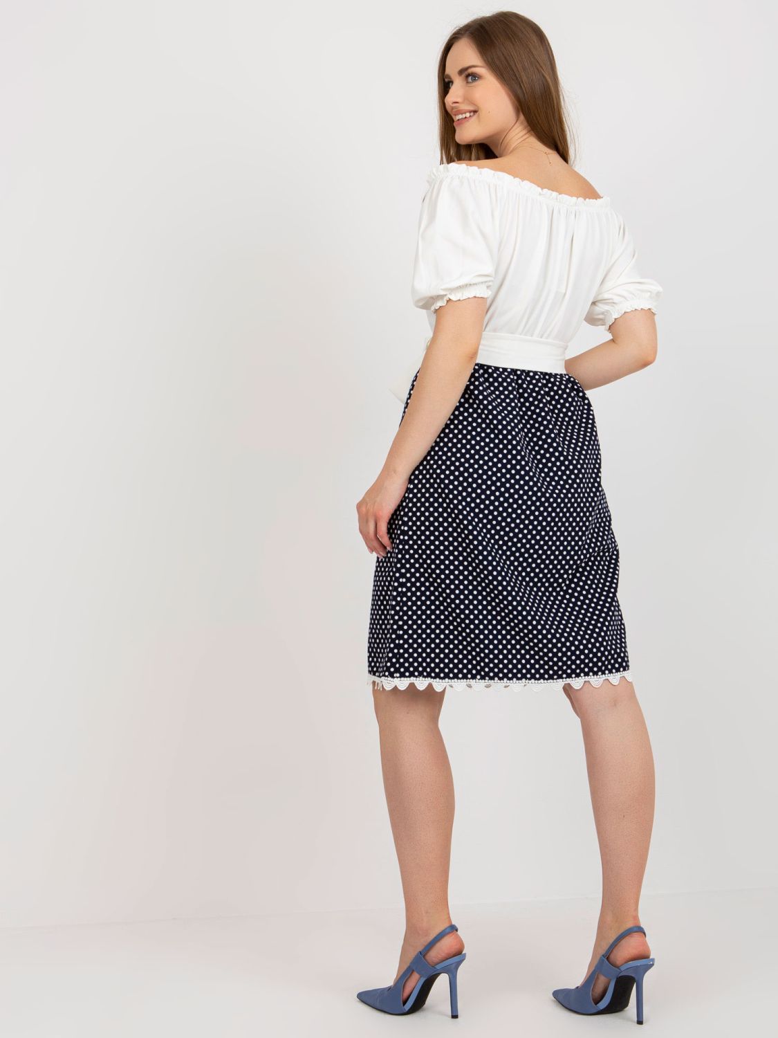 Ecru-Blue Cocktail Dress with Belt