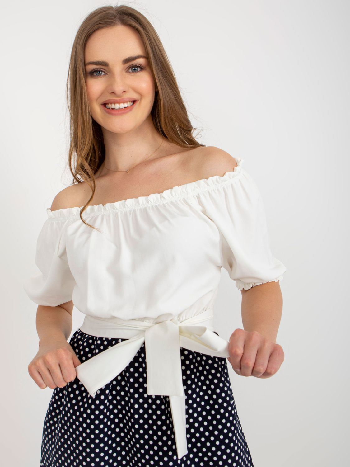 Ecru-Blue Cocktail Dress with Belt