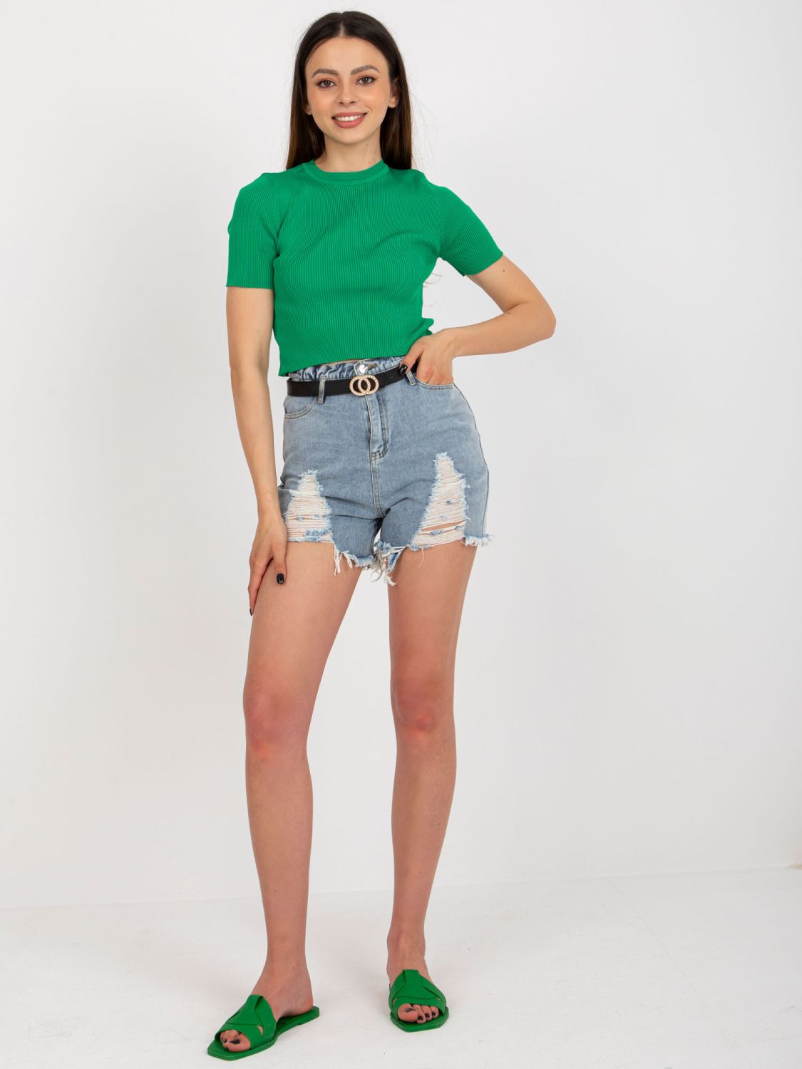 Blue Women's Denim Shorts with Belt