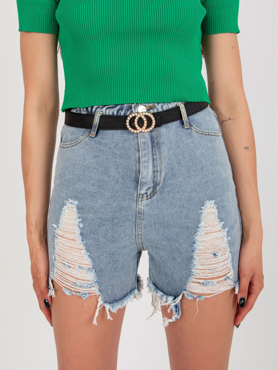 Blue Women's Denim Shorts with Belt