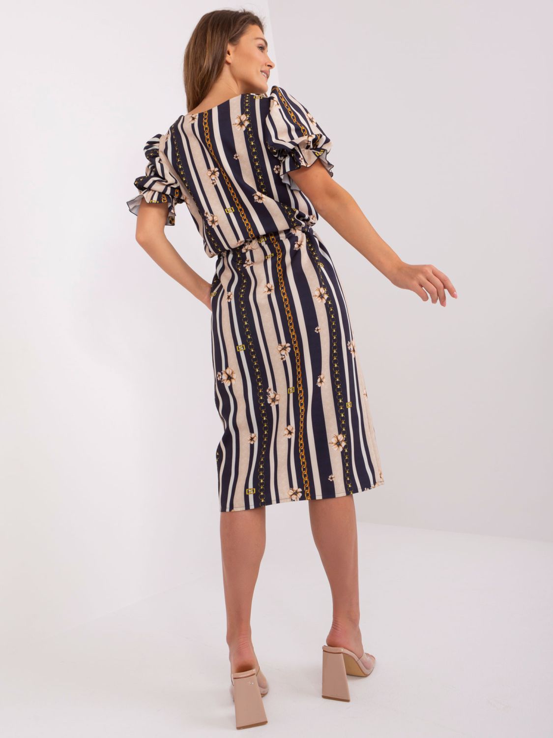 Blue Dress with Print and Puff Sleeves