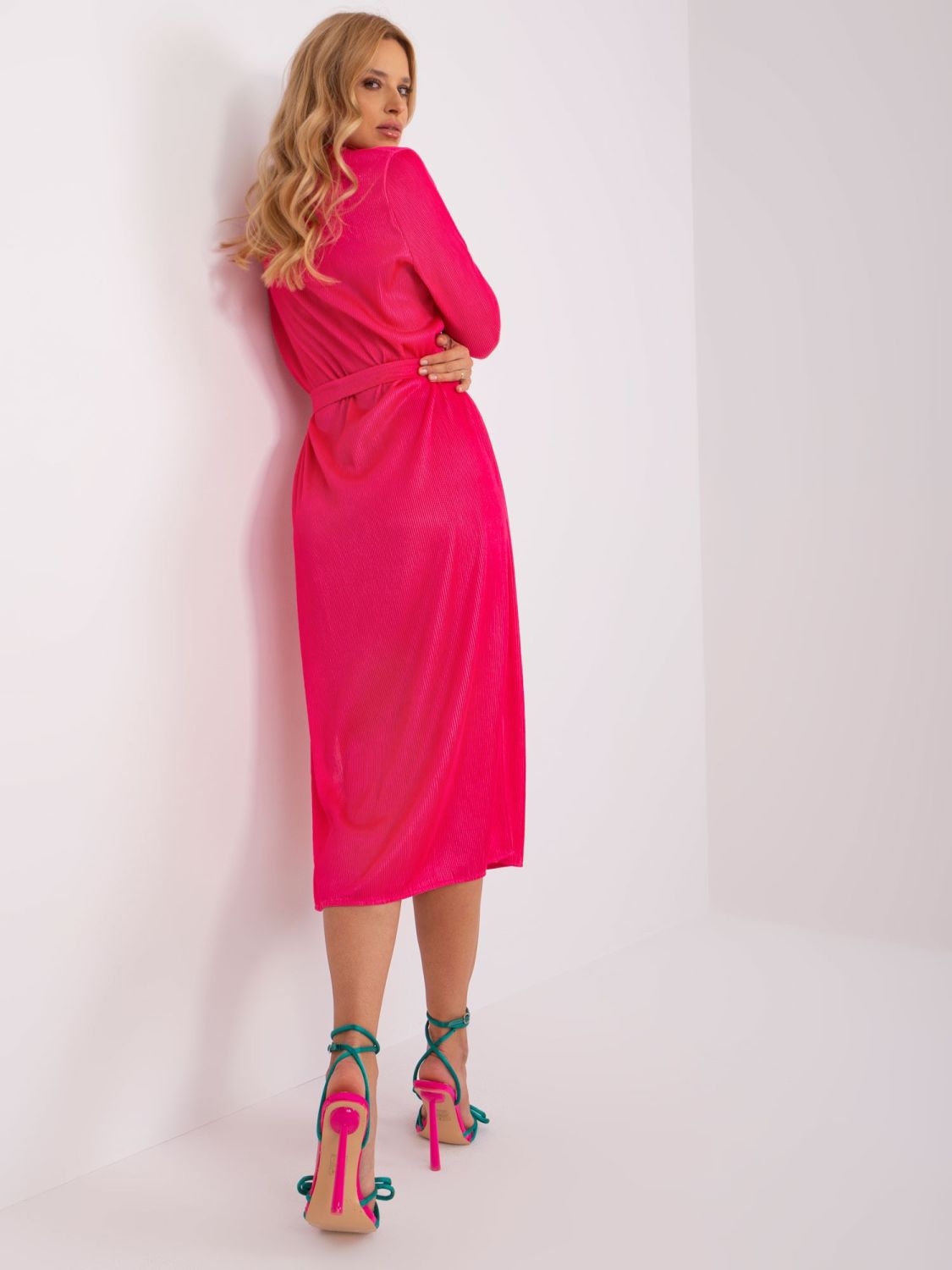Dark Pink Simple Cocktail Dress with Belt