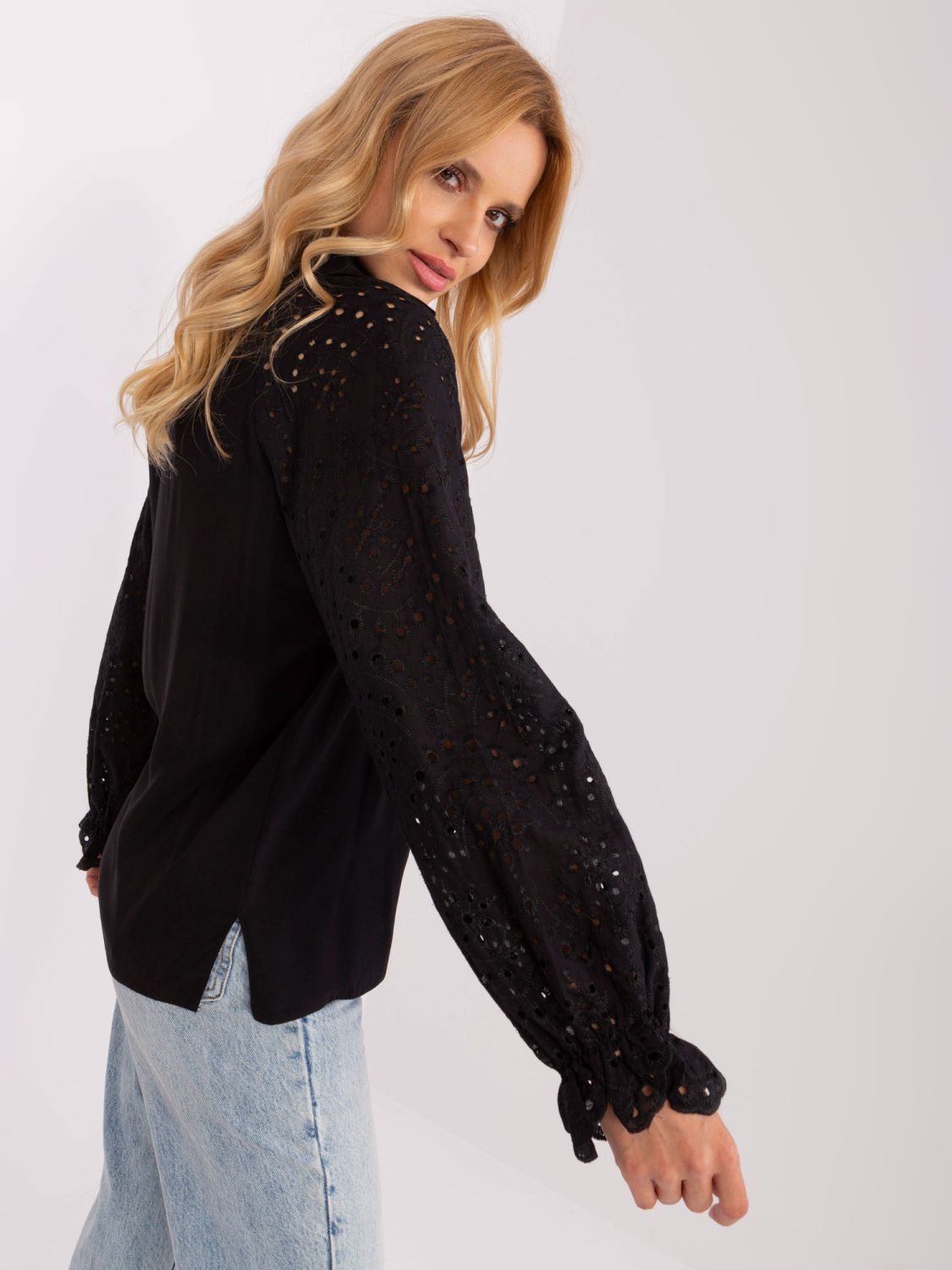 Black Blouse with Lace Sleeves