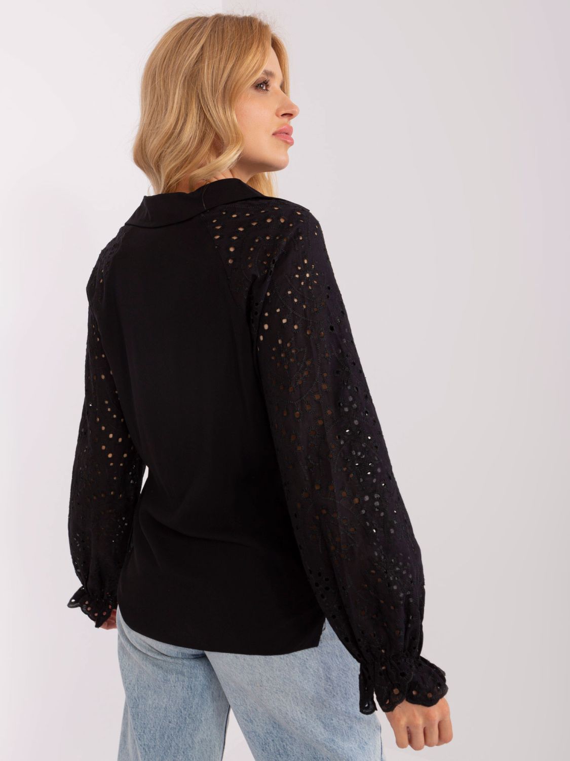 Black Blouse with Lace Sleeves
