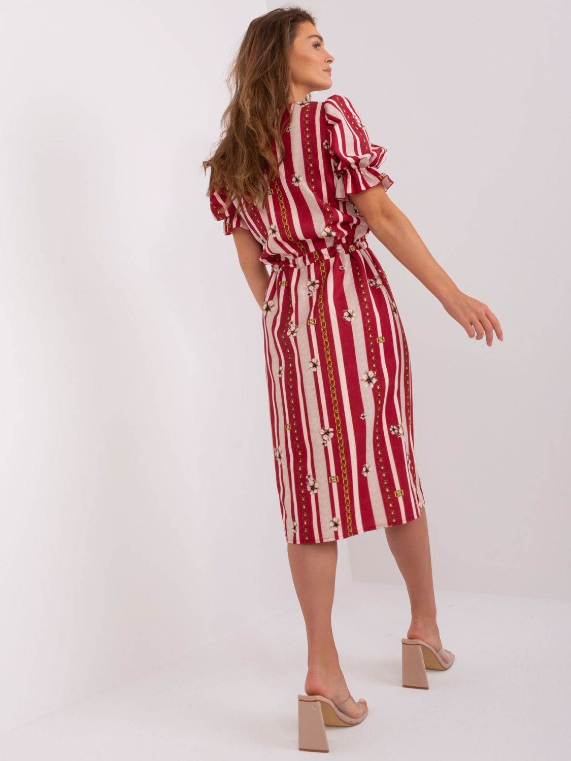 Bordeaux Midi Dress with Print and Drawstring