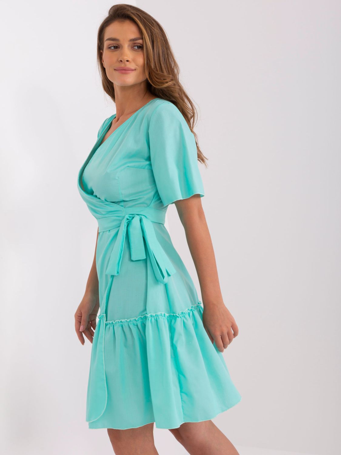 Mint Wrap Dress with Ruffle