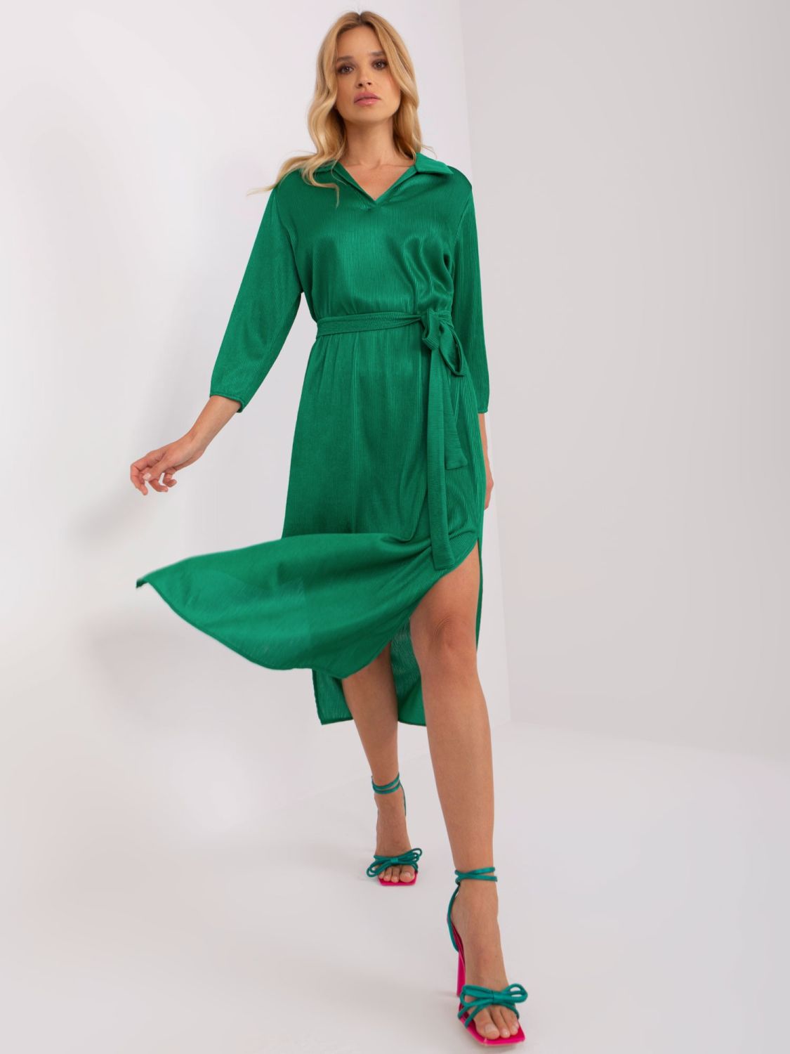 Green Cocktail Dress with Tied Belt