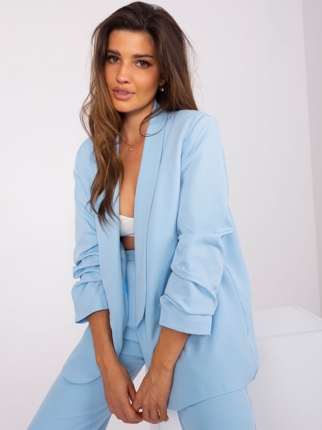 Light Blue Women's Blazer with 3/4 Sleeves