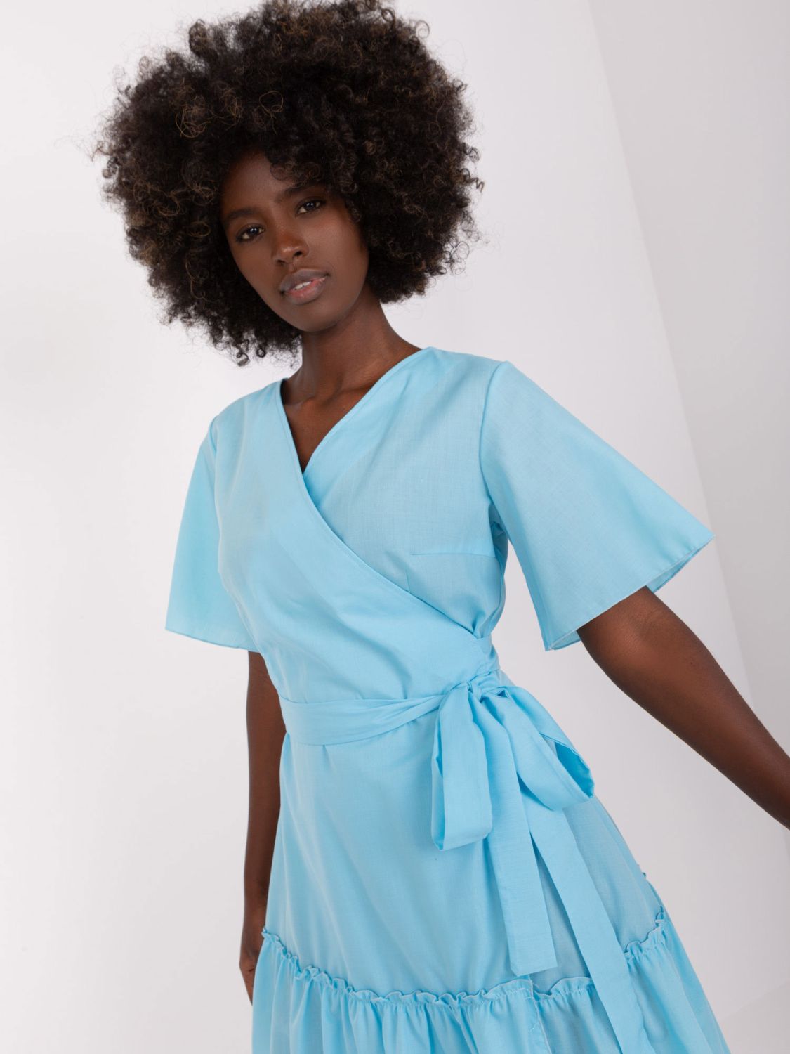 Light Blue Cotton Dress with Ruffle