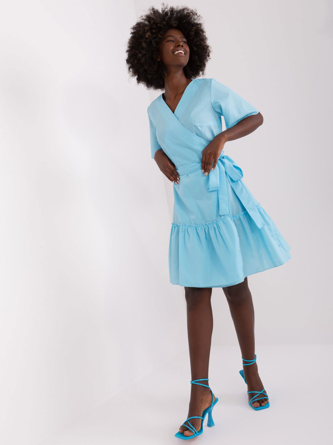 Light Blue Cotton Dress with Ruffle