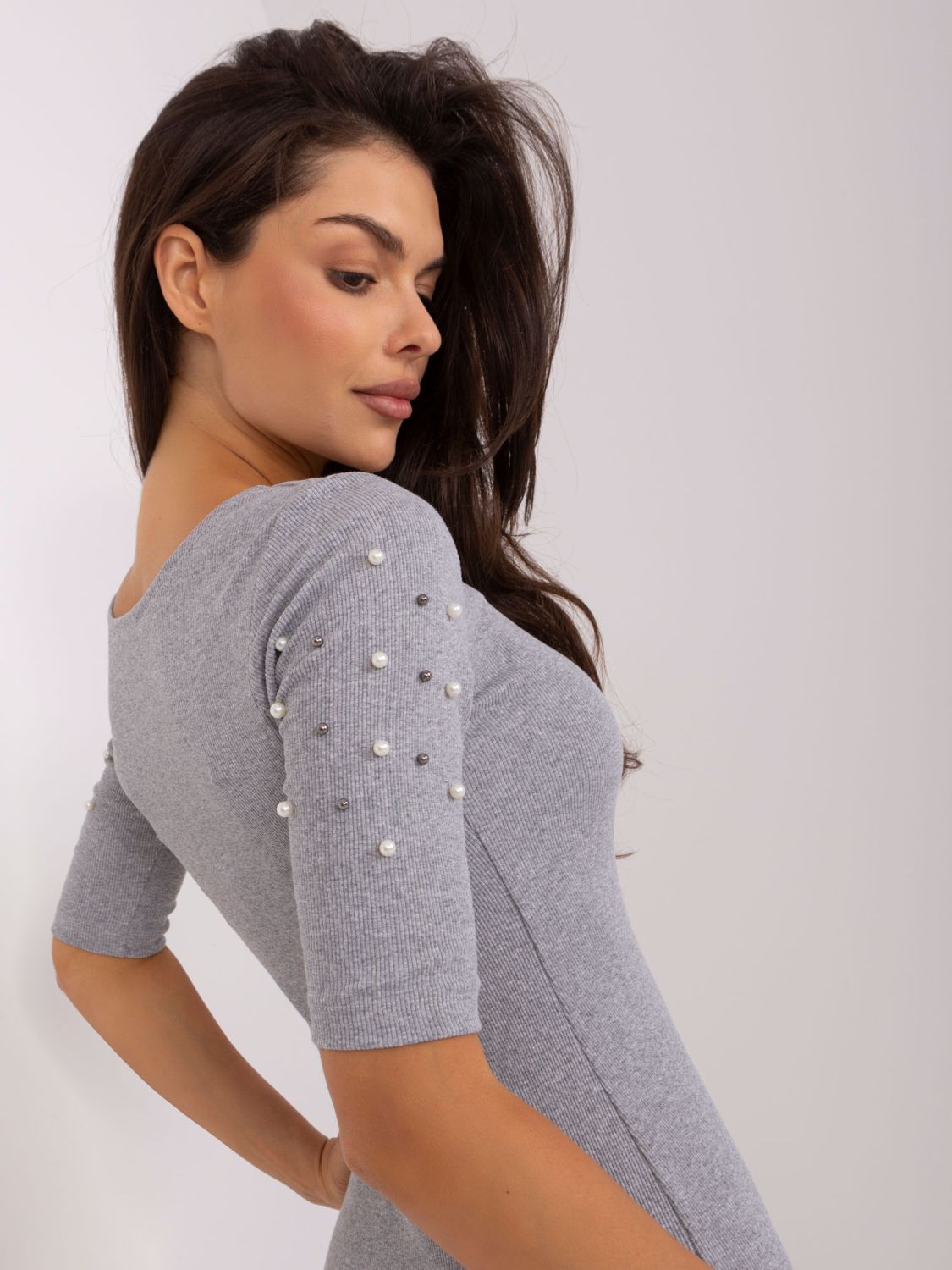 Gray Mini Dress with Stripes
