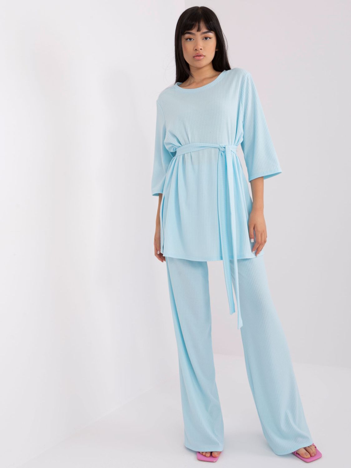 Light Blue Casual Set with Oversized Blouse