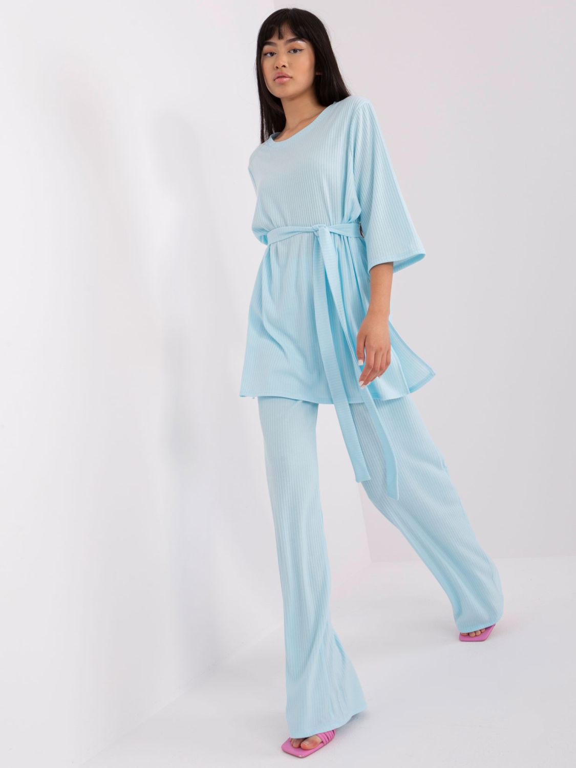 Light Blue Casual Set with Oversized Blouse