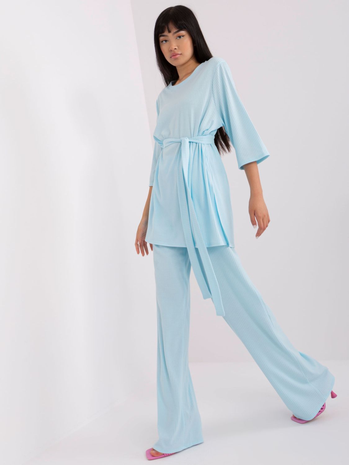 Light Blue Casual Set with Oversized Blouse
