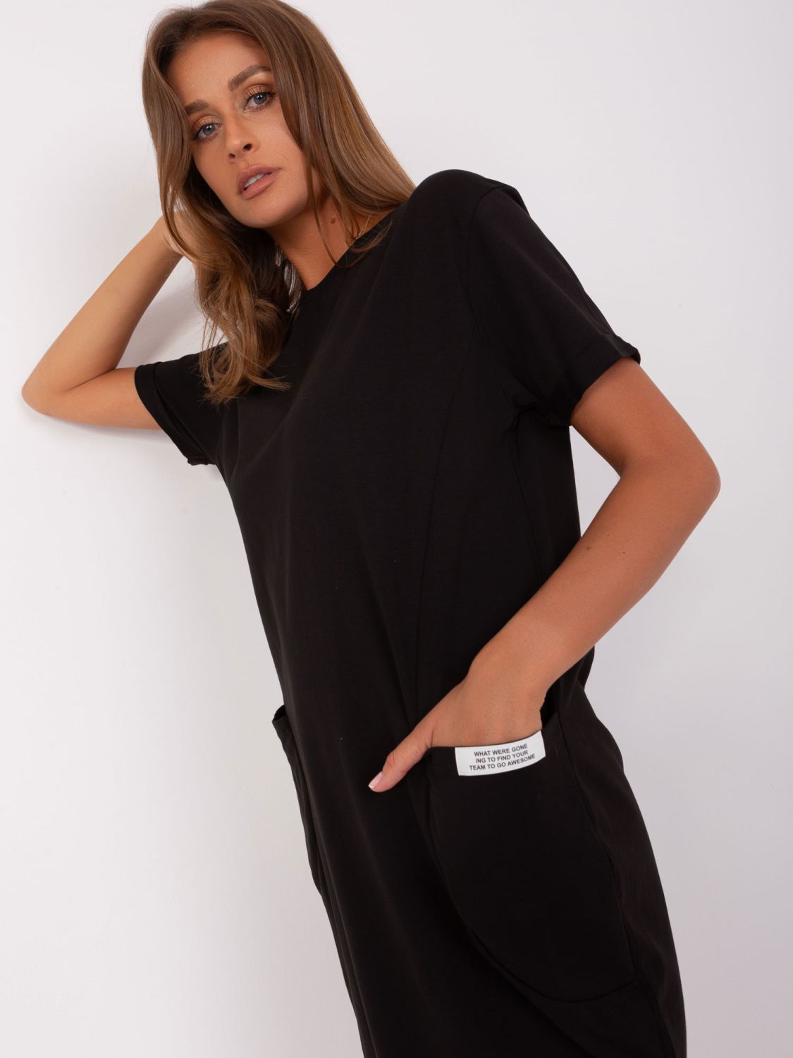 Black Basic Dress with Short Sleeves