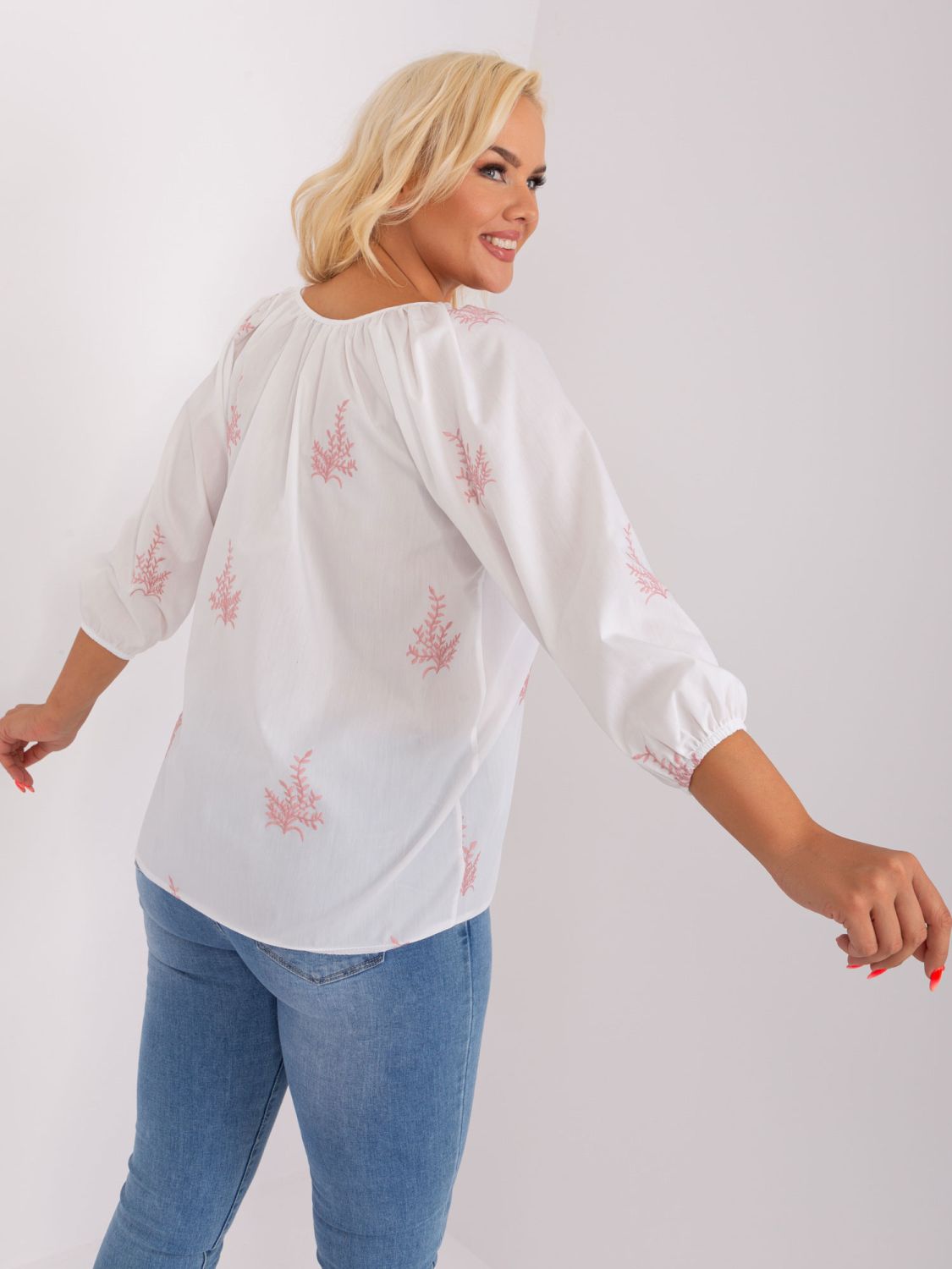 White-Pink Embroidered Blouse