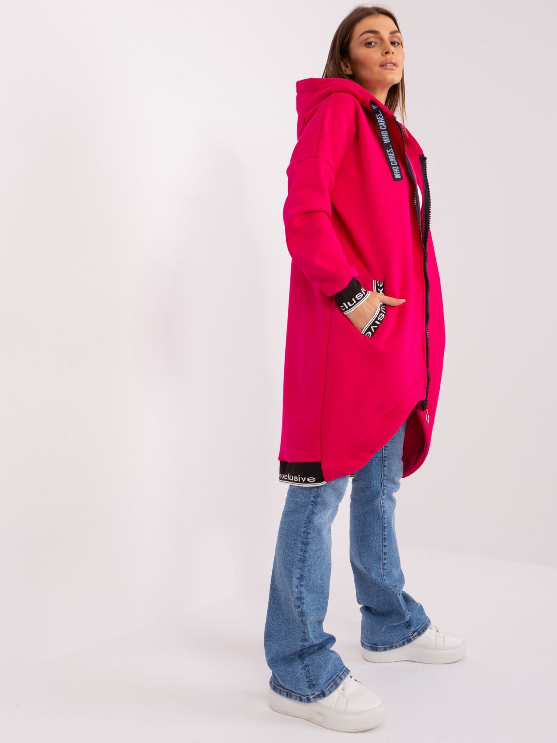 Pink Long Zip-Up Hoodie