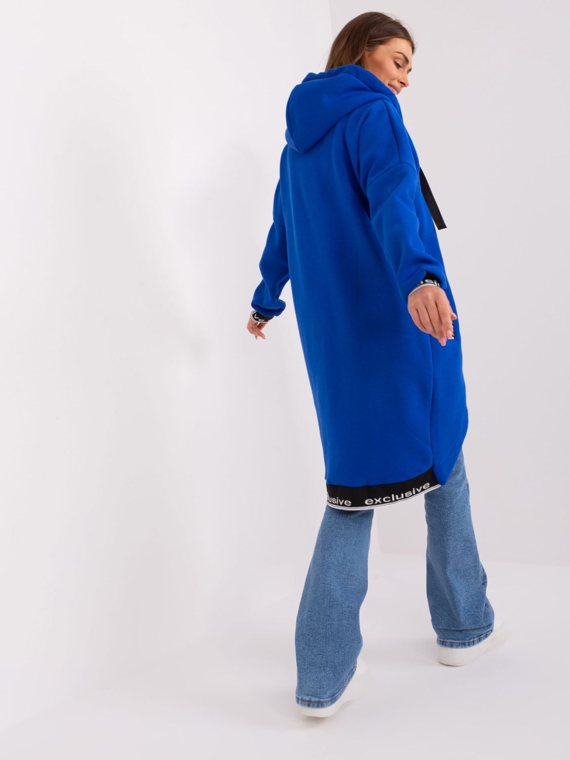 Cobalt Long Zip-Up Hoodie with Prints