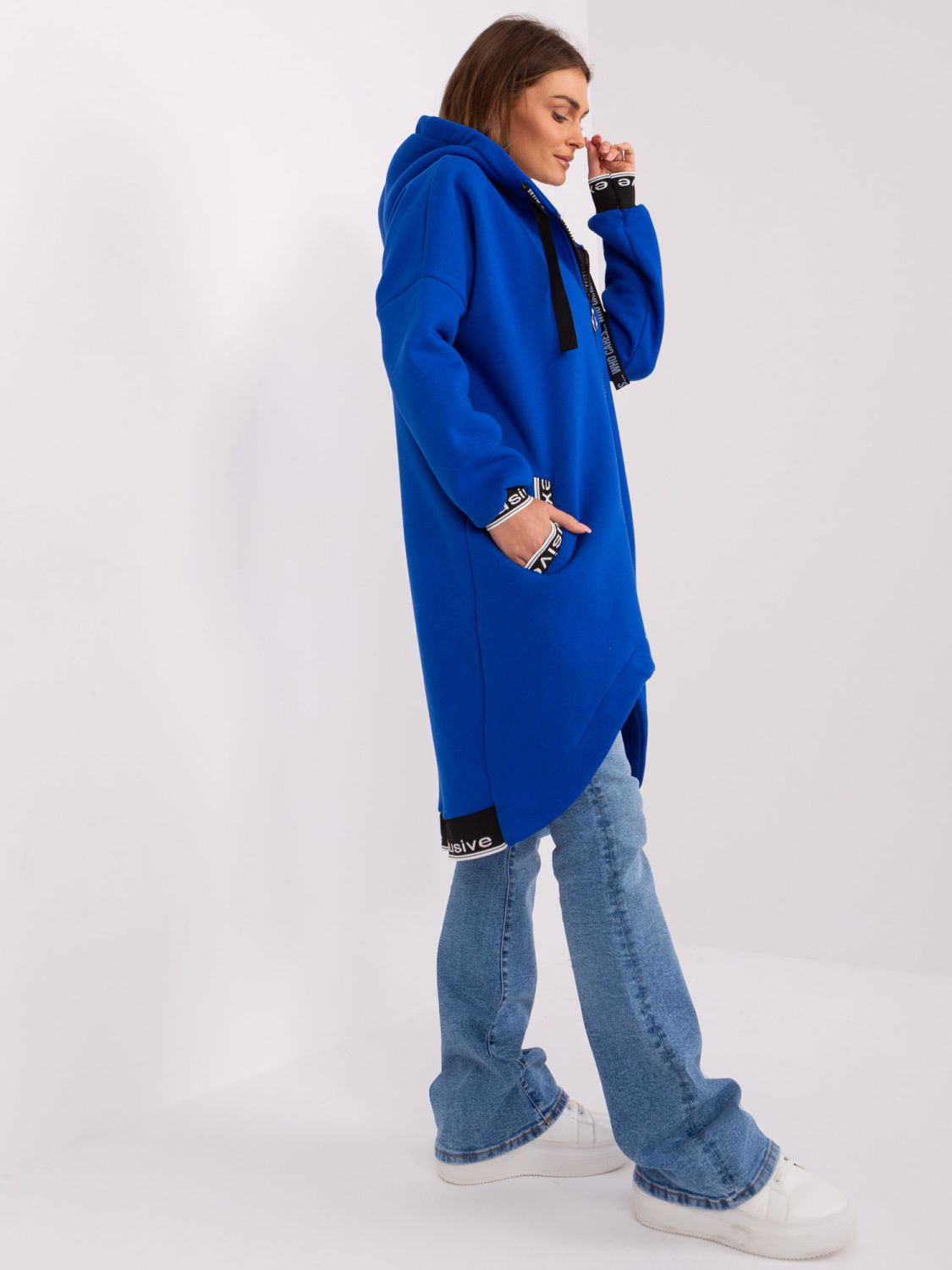 Cobalt Long Zip-Up Hoodie with Prints