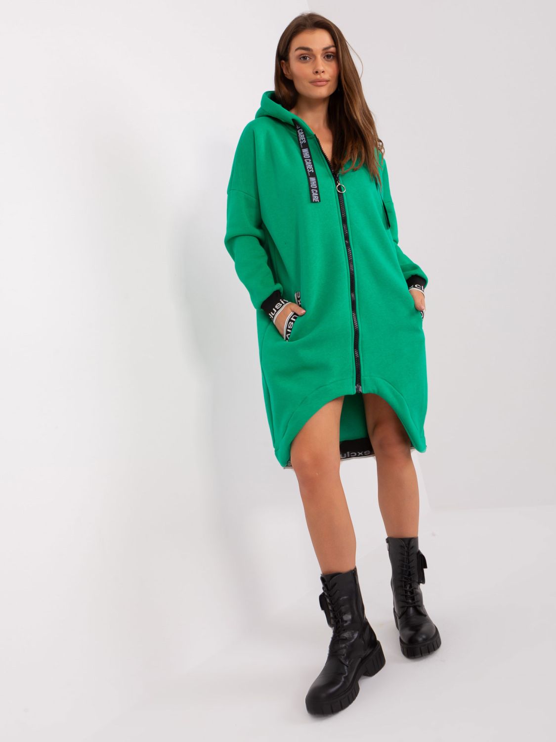 Green Long Zip-Up Hoodie