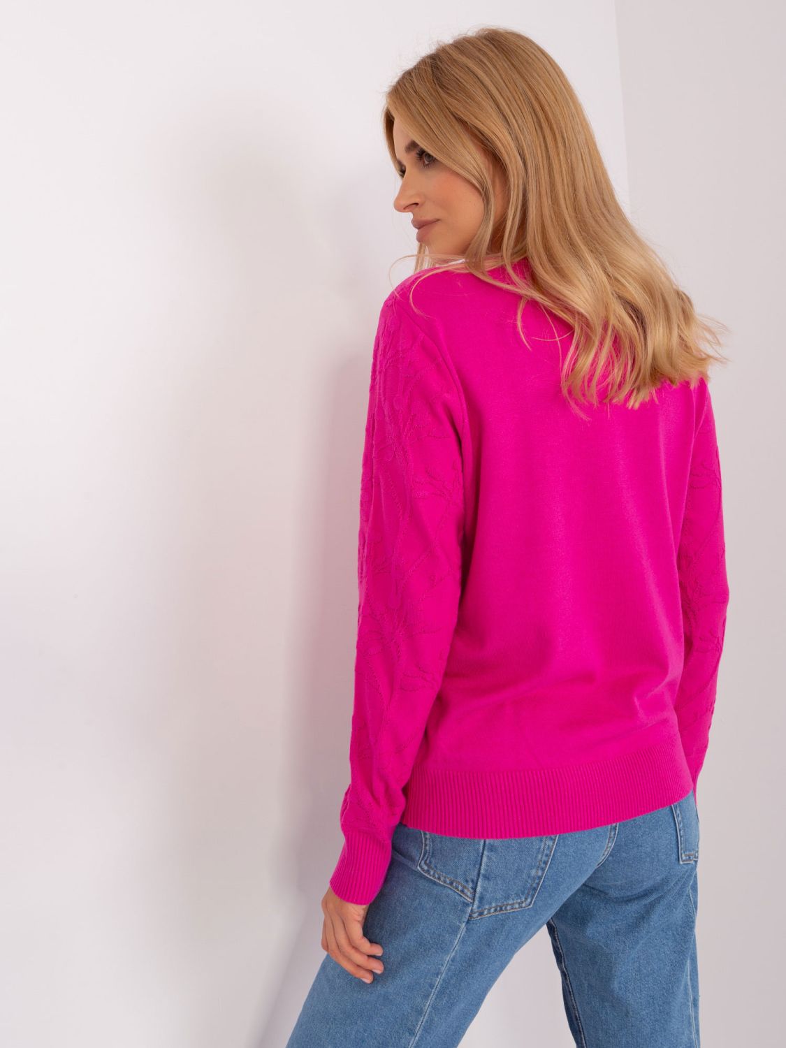 Classic Fuchsia Sweater with Ribbed Cuffs