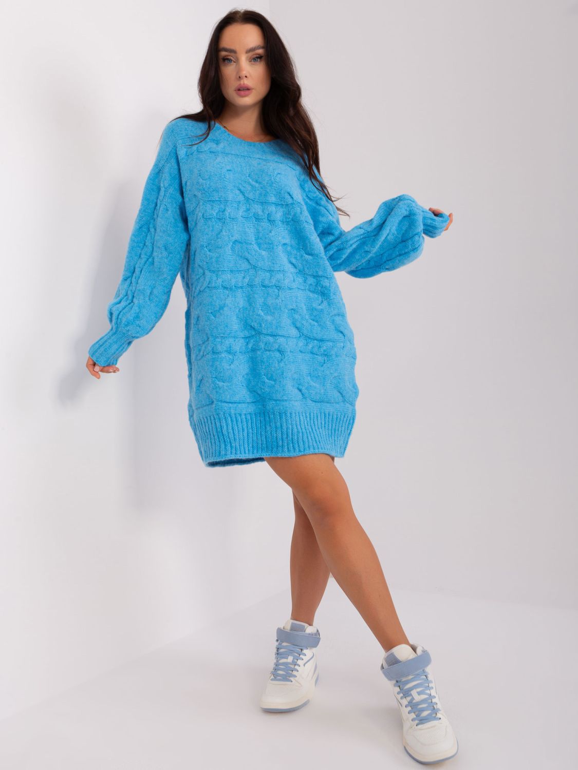 Blue Knitted Dress with Long Sleeves