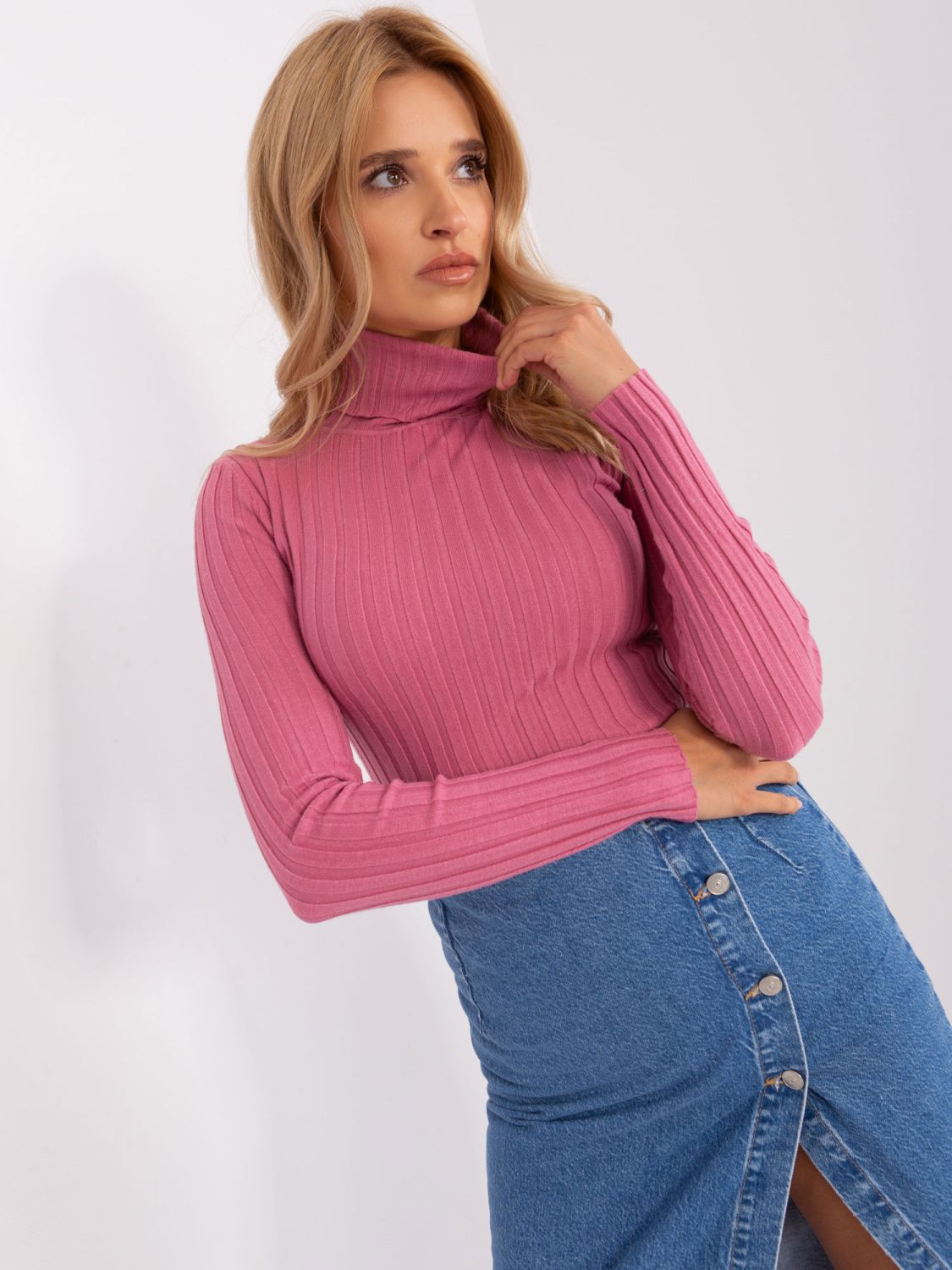 Dusty Pink Fitted Sweater with Turtleneck