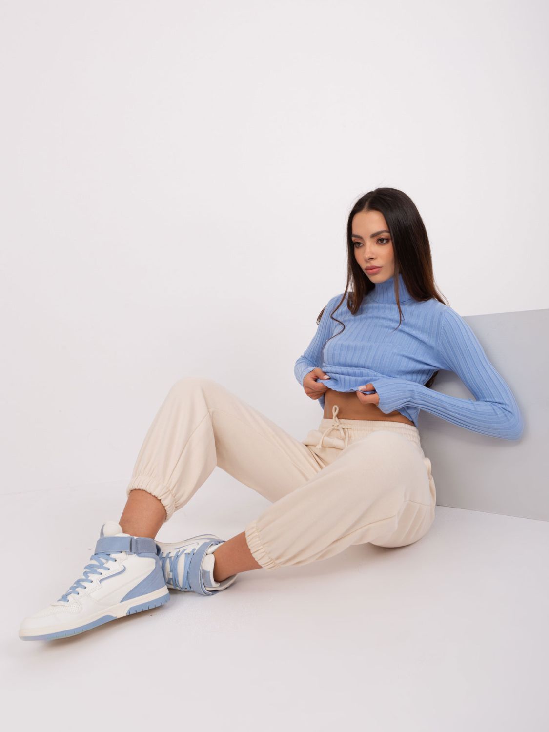 Light Blue Viscose Turtleneck Sweater