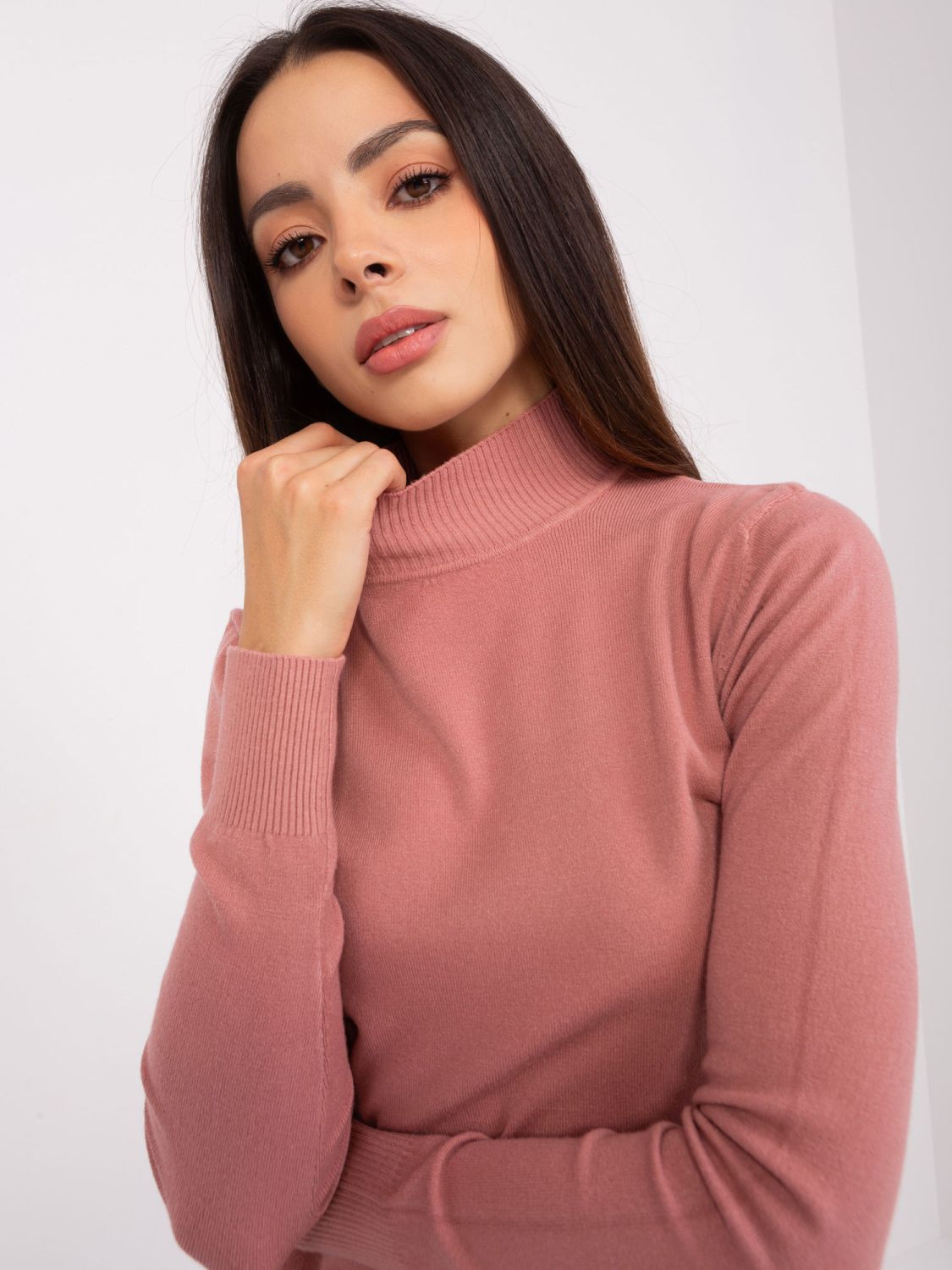 Dusty Pink Fitted Sweater with Turtleneck