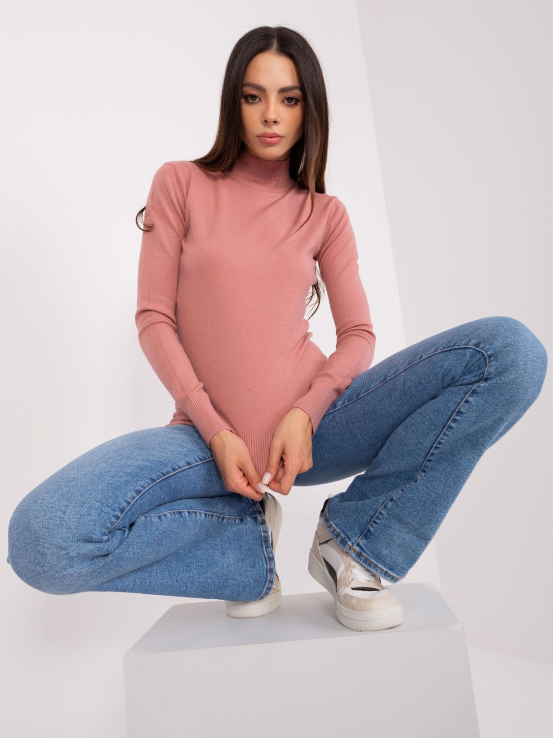 Dusty Pink Fitted Sweater with Turtleneck