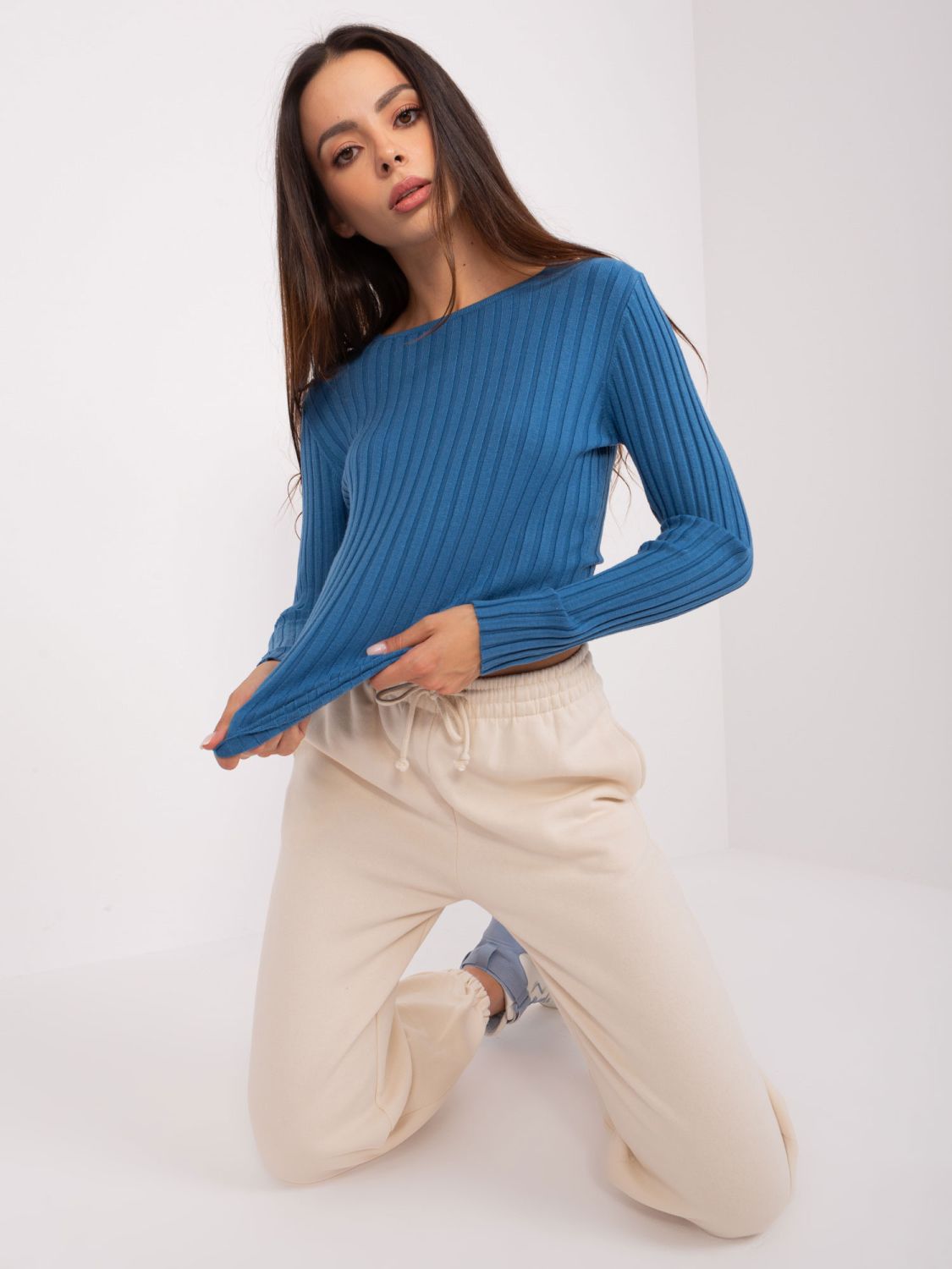 Dark Blue Classic Sweater with Stripes