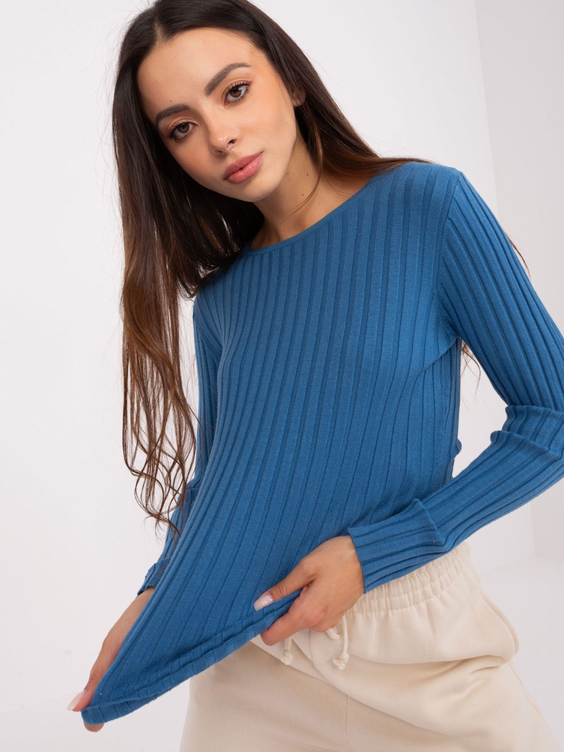 Dark Blue Classic Sweater with Stripes