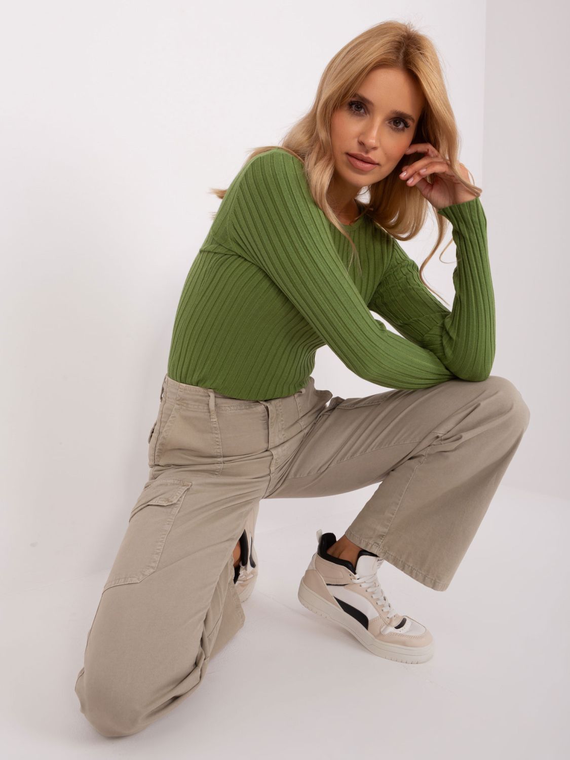 Khaki Classic Sweater with Round Neck