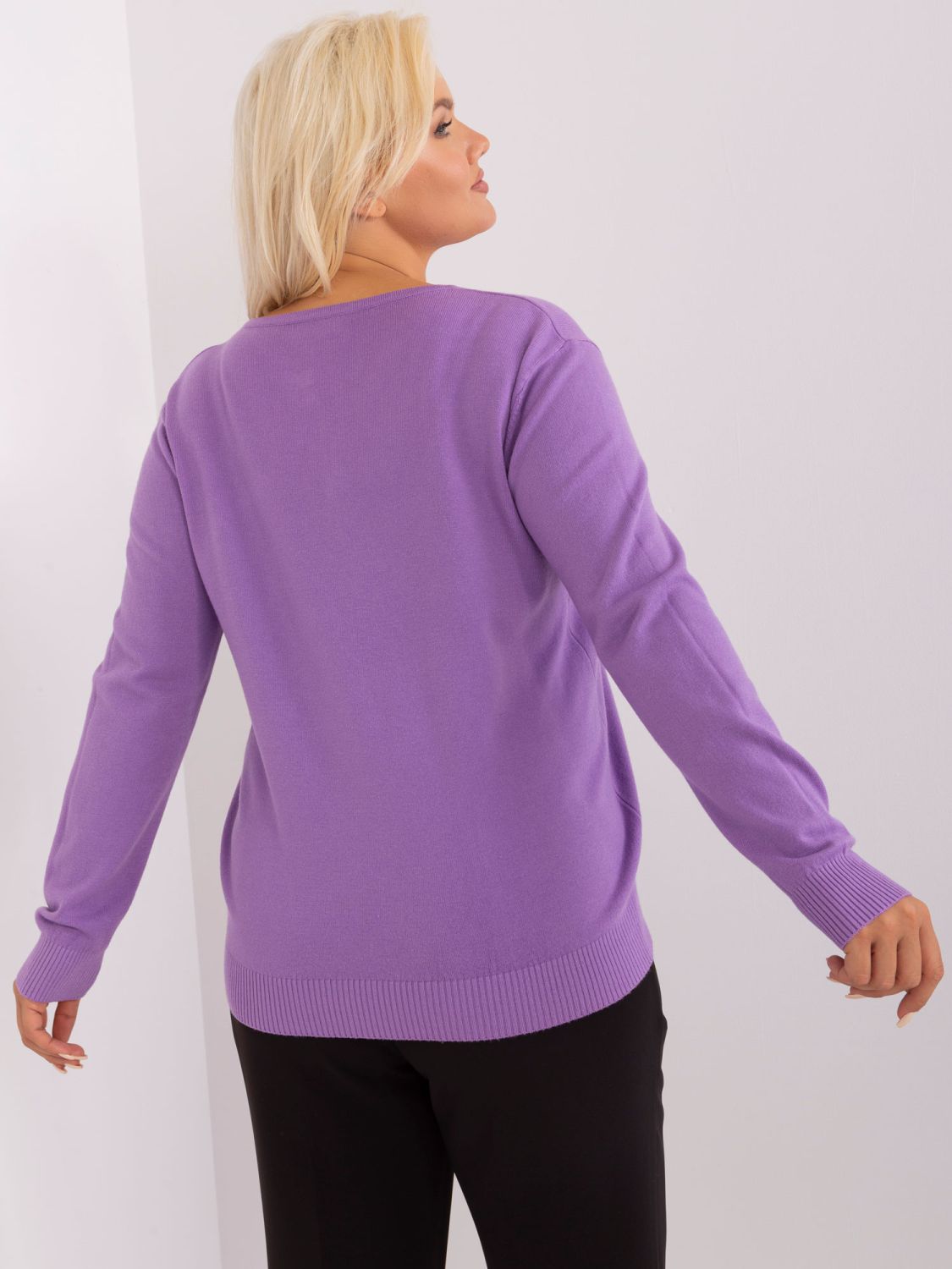 Purple Plus Size Sweater with Buttons at the Neckline