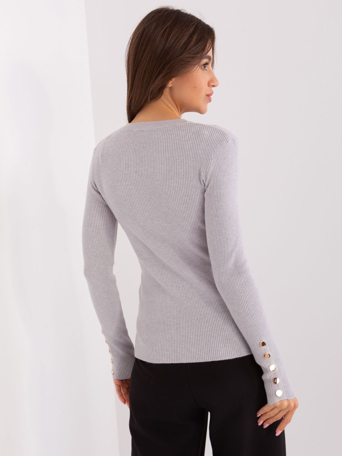 Gray Classic Sweater with Buttons on Sleeves